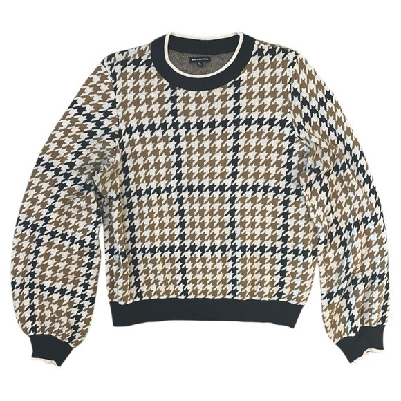 Who What Wear Sweaters - WHO WHAT WEAR Houndstooth Sweater Black Ochre Brown Modern Retro Crewneck XL